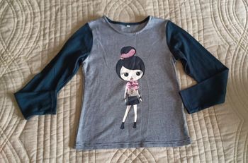 T-shirt manches longues marinière sequins 8 ans