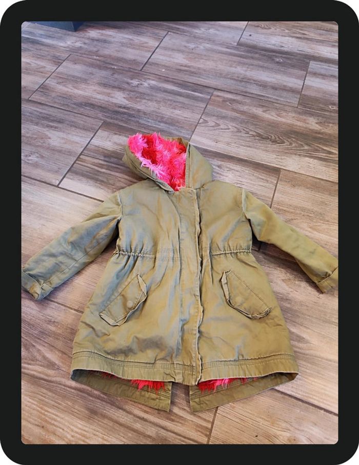 Manteau à capuche kaki doublé rose Billie Blush Taille 5 ans