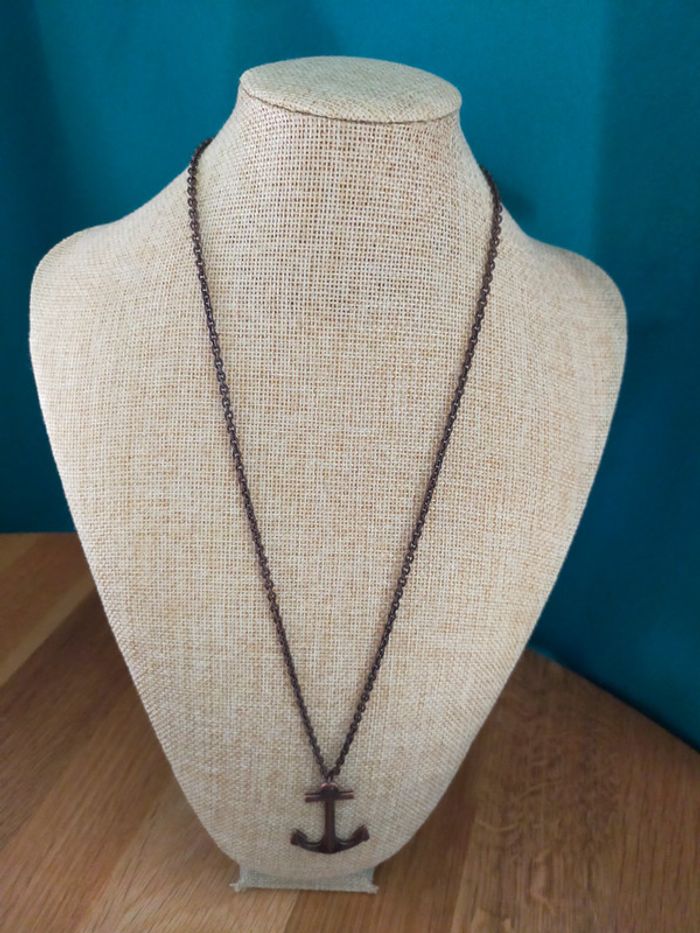 Collier vintage ancre marine en métal cuivré - photo numéro 2