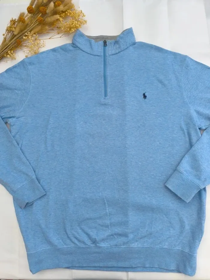 Pull 1/4 zippé Ralph Lauren homme bleu taille XL avec logo, toutes saisons - photo numéro 3