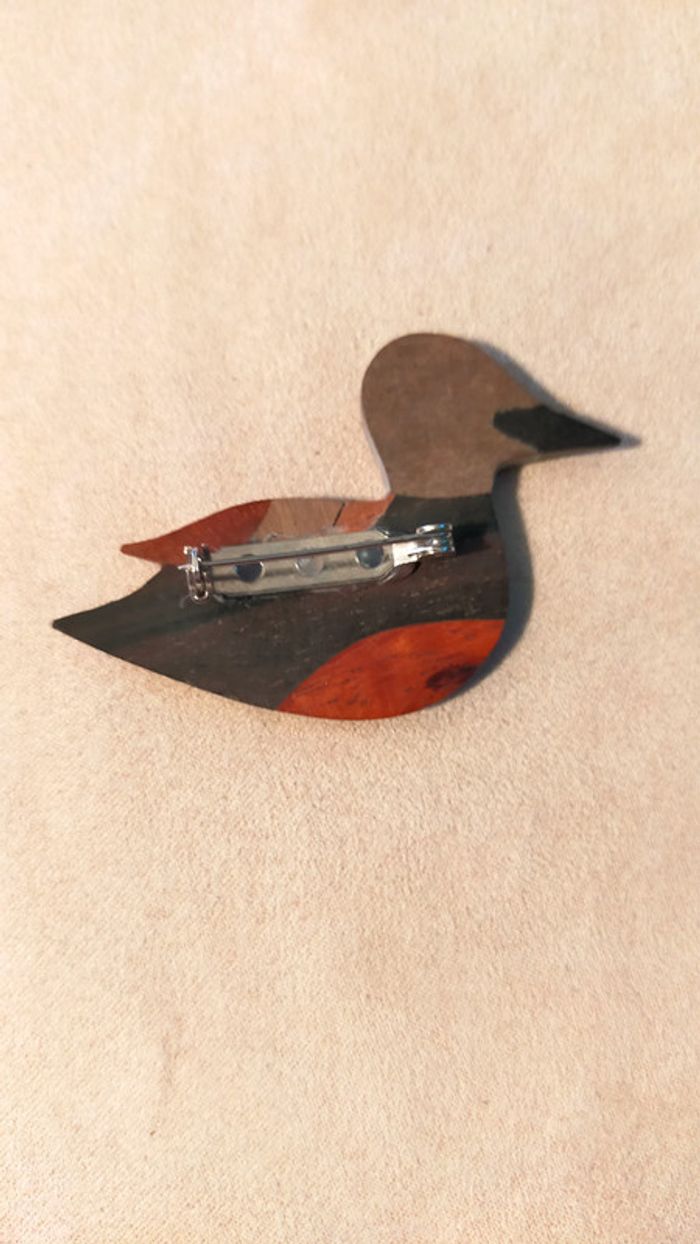 Broche vintage en bois – Forme canard peint - photo numéro 4