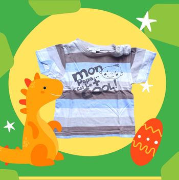 T-shirt rayé à message "Mon papa c'est le + cool !"taille 9 mois
