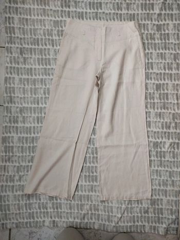 Pantalon droit jambes larges en lin beige crème H&M taille 40