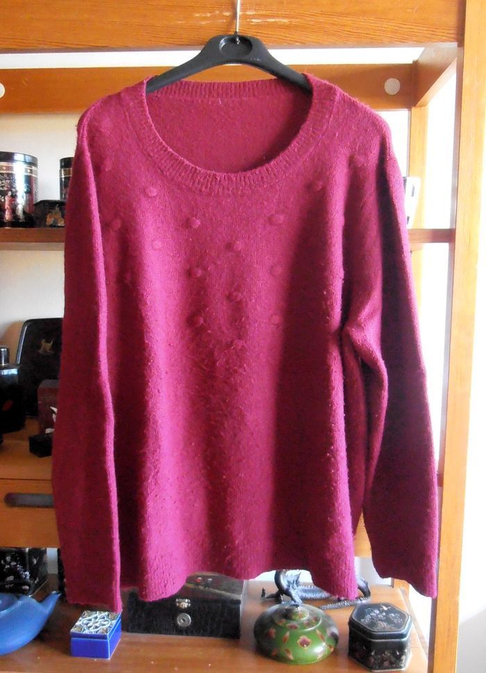 Pull femme, taille XL, rouge bordeaux/prune, chaud, doux