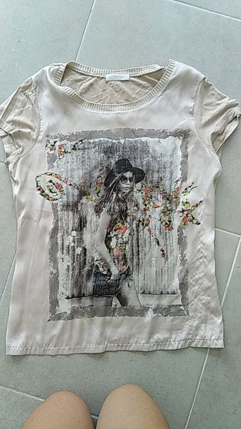 Tee shirt Promod beige satiné à motif