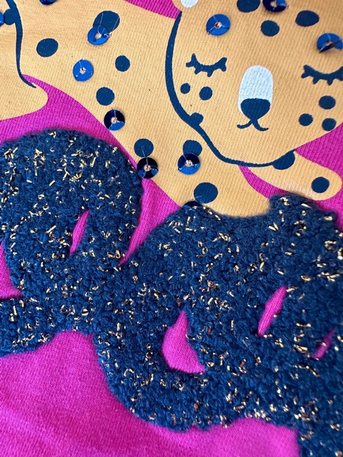 T-shirt rose col roulé en coton manches longues imprimée fille 10 ans comme neuf - photo numéro 9