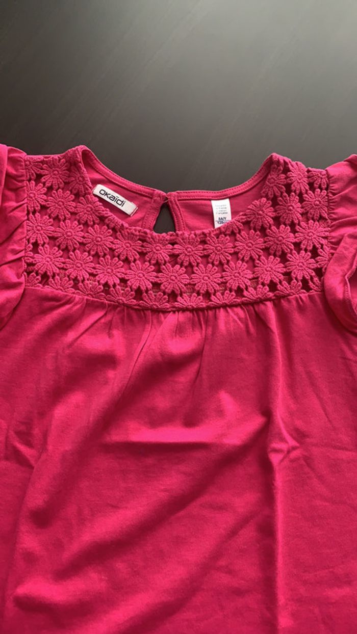 T-shirt rose motif dentelle - photo numéro 2