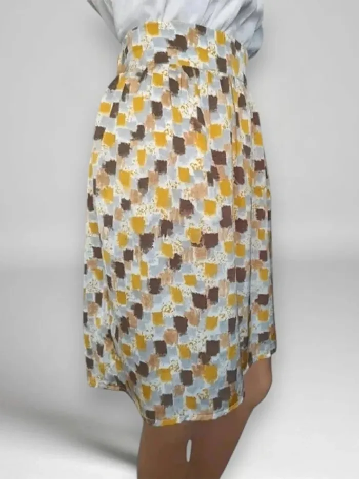 jupes mi-longue La Fee Maraboutee taille haute à motifs jaune marron gris taille L - photo numéro 3