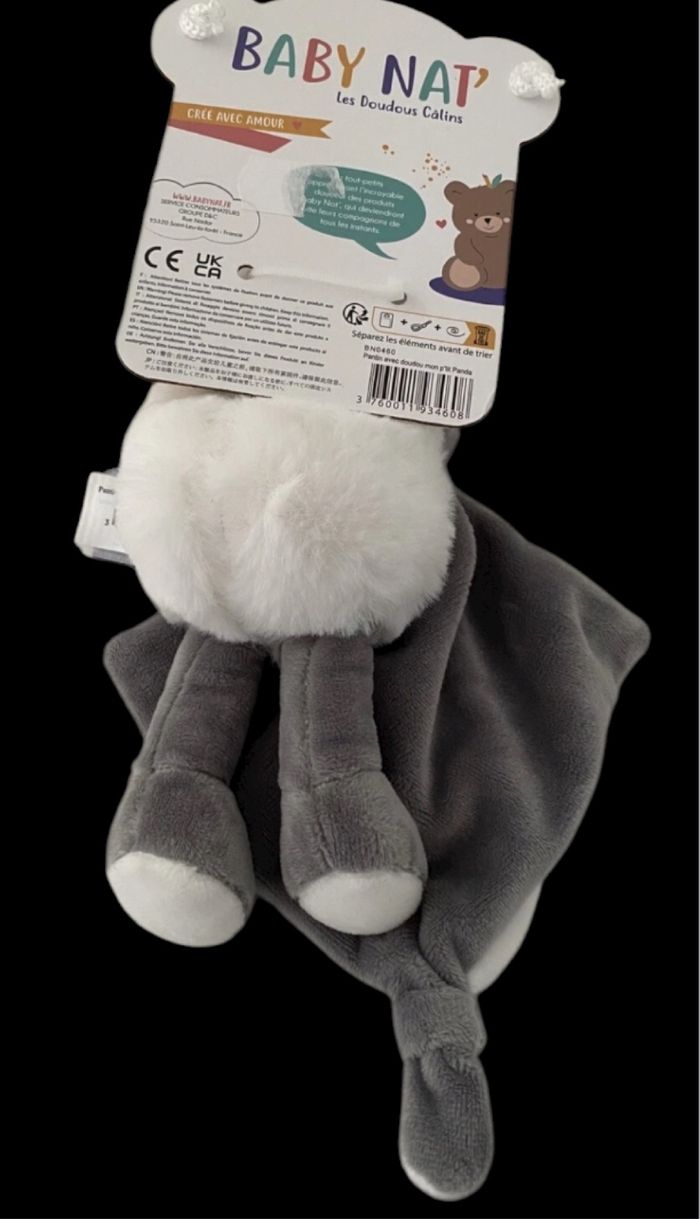 ❤️B4209 Doudou Plat Mouchoir Mon P’tit Panda  Blanc Gris Babynat Baby Nat' - photo numéro 2