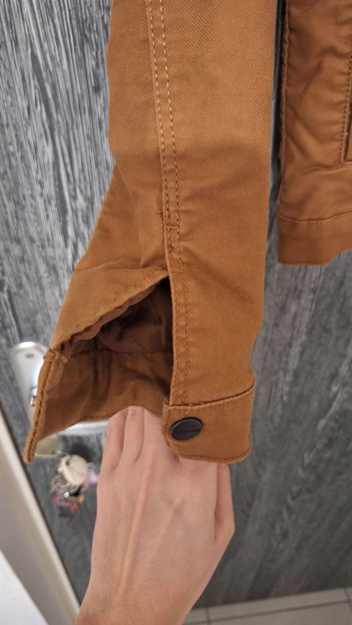 Veste en jean camel à col moutonneux blanc - photo numéro 3