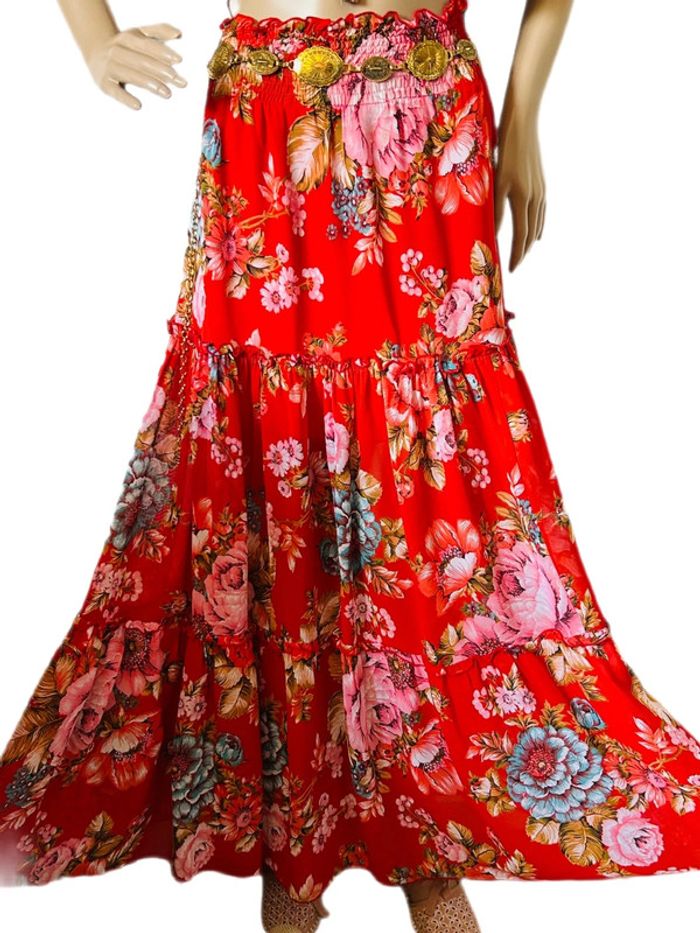 🌺 Longue jupe bohème fleurie hippie ROXY vintage 90s 00s gypsy long floral skirt🌺 - photo numéro 7
