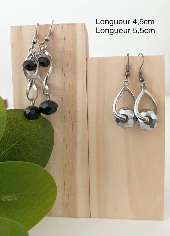 Lot 2 paires de boucles - Argent Noir 🖤🩶 pendantes - Excellent état