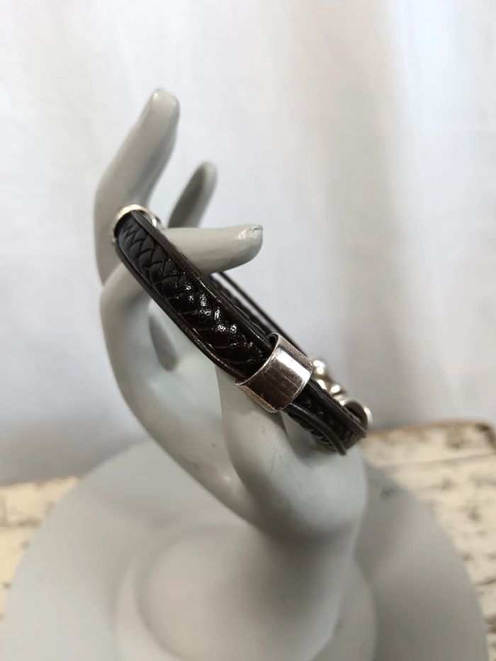 Bracelet homme cuir noir plaqué argent | Uno de 50 - photo numéro 3