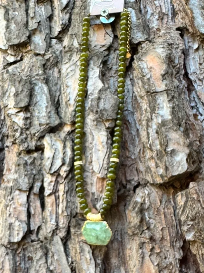 Sublime gros collier habaha Paris jade aventurine zircons acier inoxydable or - photo numéro 3
