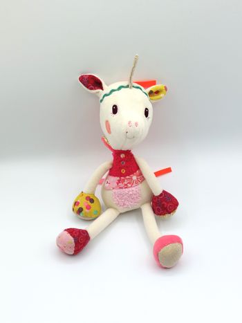 Peluche doudou licorne Louise blanc écru Les Lilliputiens rose fluo env. 26 cm sos doudou