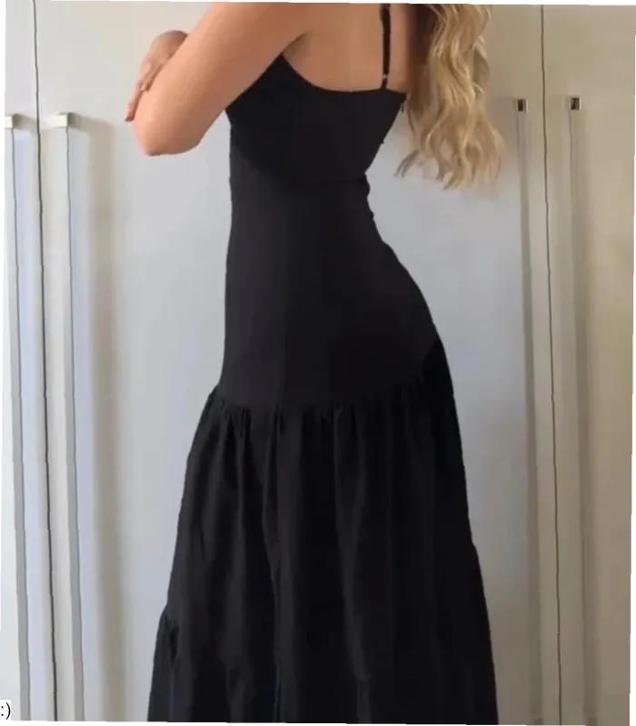 Robe longue noire femme été chic fluide neuve taille M soirée décolleté - photo numéro 2