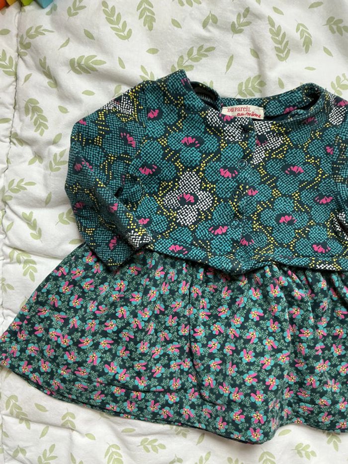 robe manches longues vert motifs fleurs rose 3 mois du pareil au même - photo numéro 5