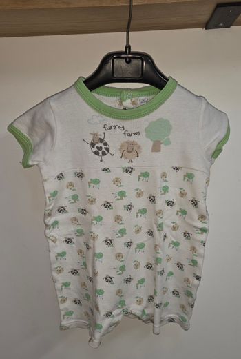 Barboteuse MC blanche/verte 12 mois