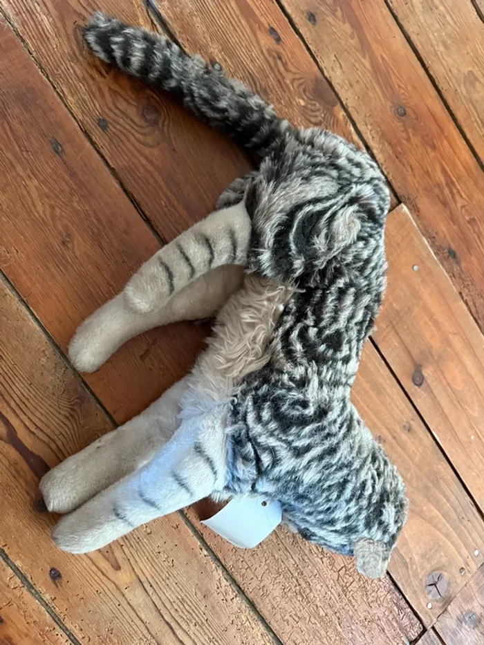 Peluche Chat Steiff ancienne Sigi Katze grand 35cm gris rayé 35cm 1976-79 vintage - photo numéro 4