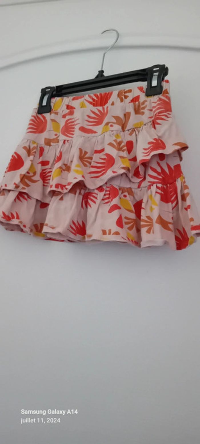 Jupe courte à volants motif feuillage corail fille 8 ans vert baudet - photo numéro 4