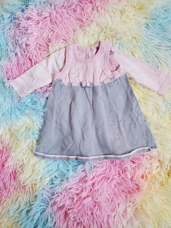 🌴 Ensemble rose gris rose et body manche longue bébé fille 1 mois