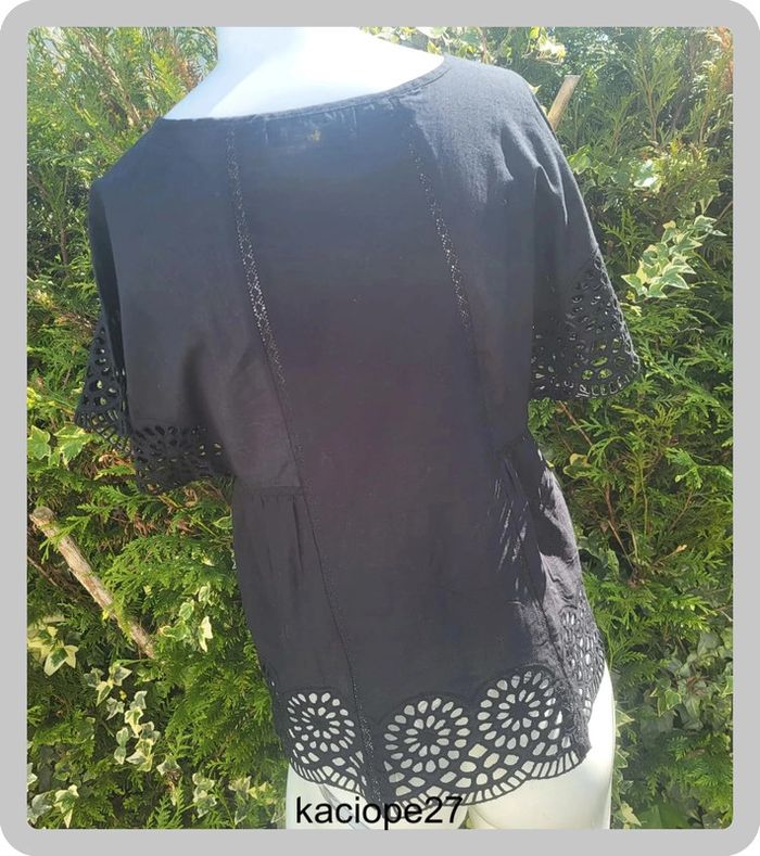 Blouse noire Promod T36 (EU 36 / US 4) en coton - Broderie anglaise manches & bas - photo numéro 2