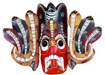 Masque à suspendre  Sri Lanka " Cobra "  Bois sculpté polychrome 