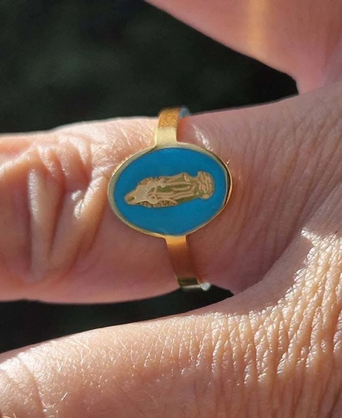 Bague acier inoxydable or réglable pmedailke résine turquoise vierge - photo numéro 2