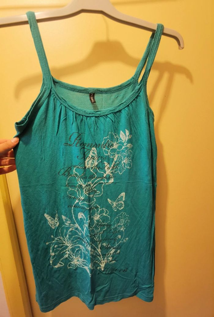 Débardeur turquoise long à motifs