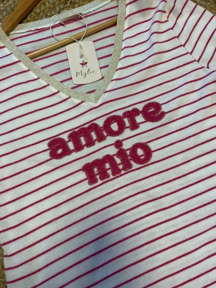Haut à rayures rose et blanc Amore Mio - photo numéro 2