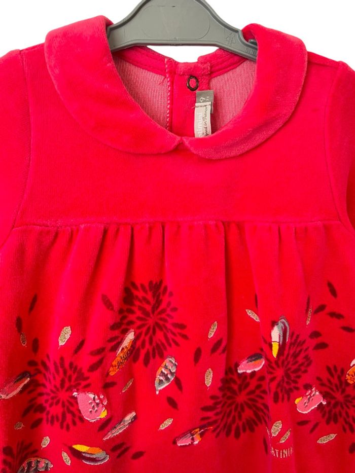Pyjama (dors-bien) rose fuchsia en velours à col claudine - Catimini 9 mois - photo numéro 2