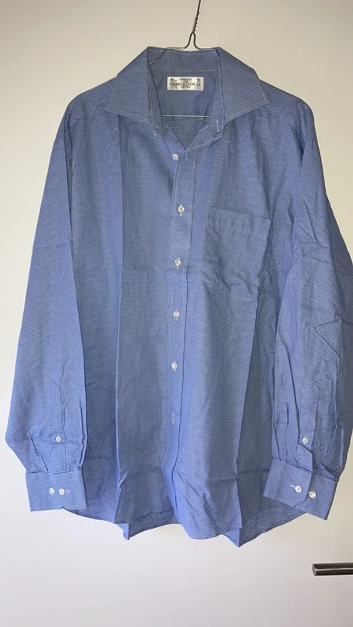 Chemise homme manches longues blanche imprimée vichy bleu L Marks & Spencer