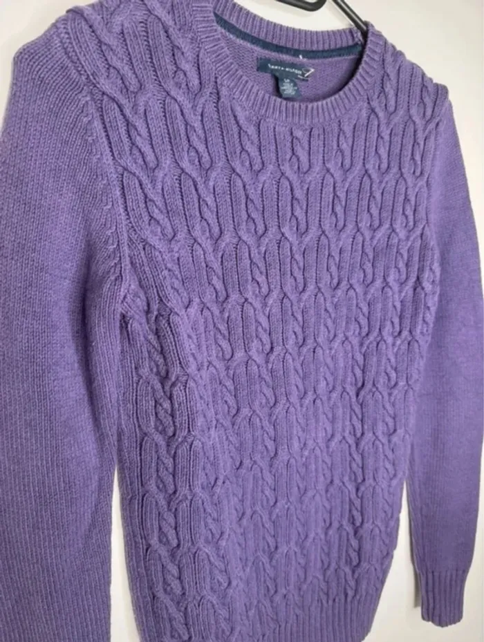 💜 Magnifique Pull col Bateau Tommy Hilfiger / violet Torsadé - T/S - photo numéro 3