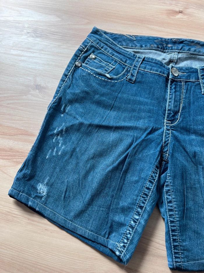 Short en jean vintage femme L/XL – bleu foncé brodé - photo numéro 12