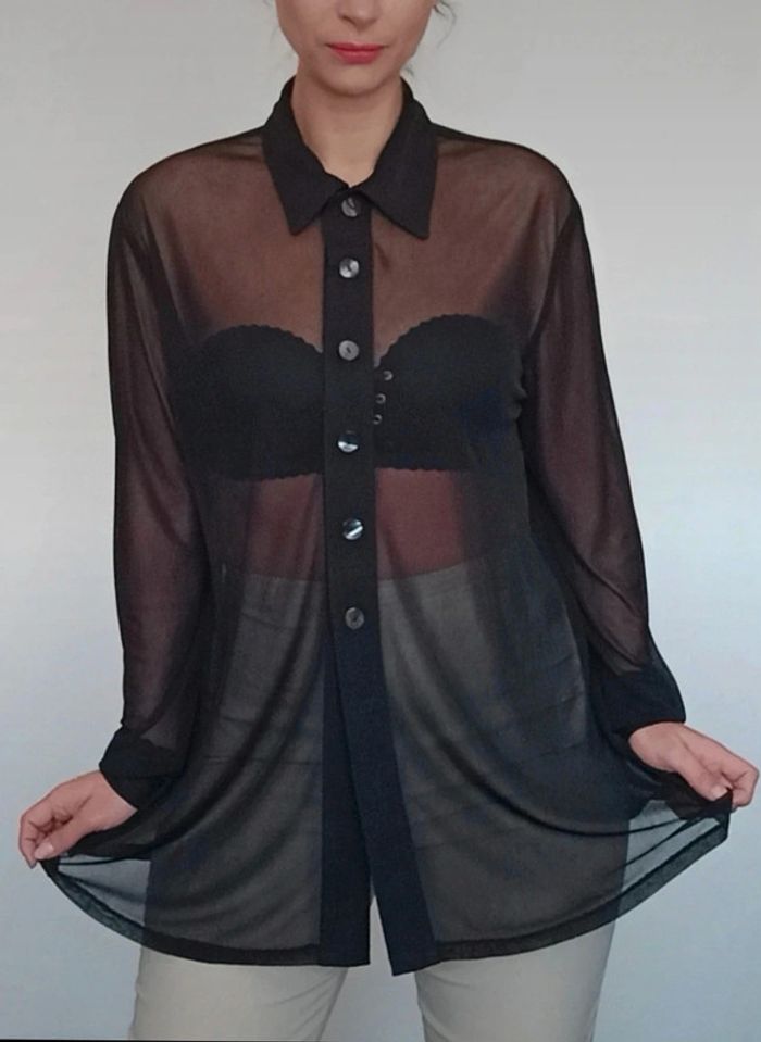 Chemisier voile noir sexychic taille unique - photo numéro 2