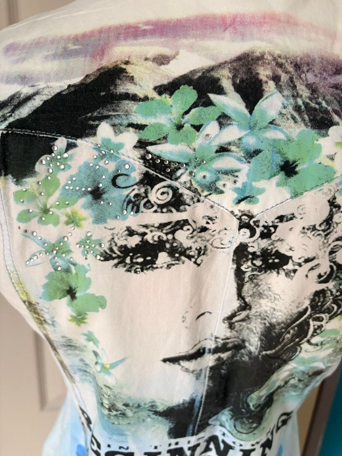 🤍 Chemisette femme Kaporal – Taille XS – Blanc dégradé bleu ciel – TBE - photo numéro 7