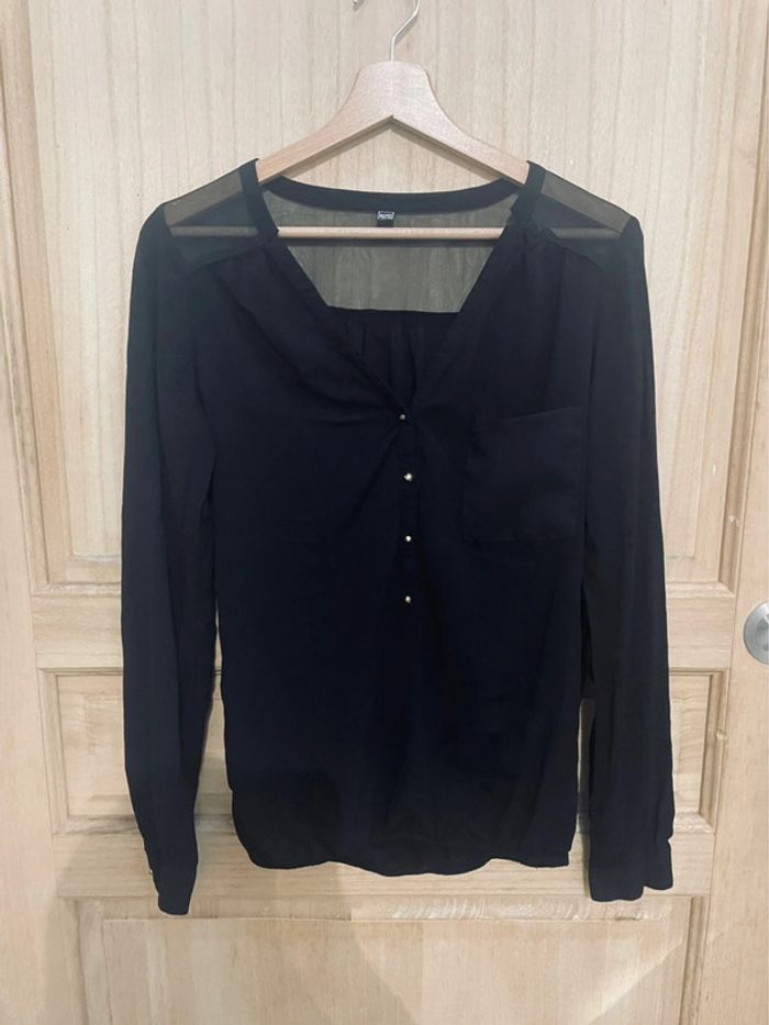 Blouse noire uni manches longues dentelle taille S