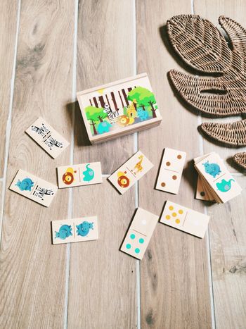 🦓Jeu de Dominos animaux de la savane 2 en 1 recto verso en bois