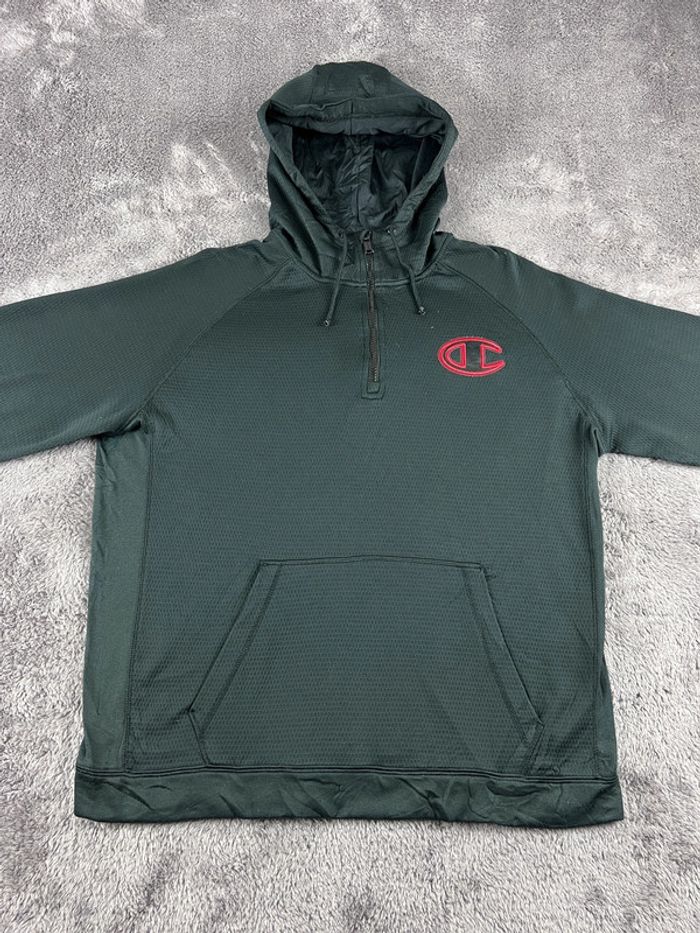 Sweat Capuche Champion Vintage Noir – Taille L – Logo Brodé Rouge - photo numéro 6