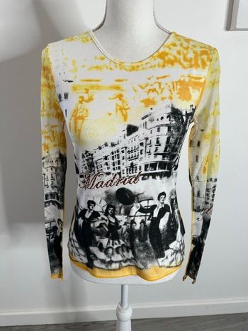 Top en mesh et coton jaune et gris Madrid Y2K T38 M