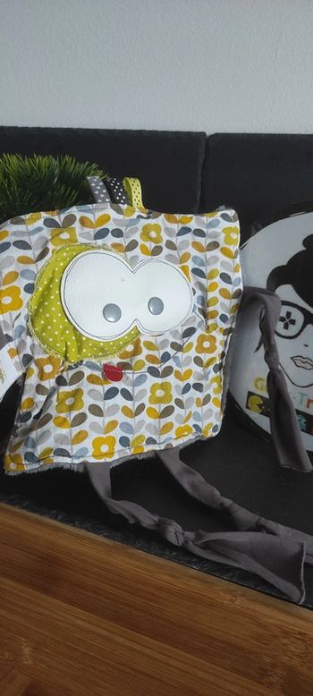 Les Doudous De Steph Artisanale France Carré Yeux Fleurs Vert Gris Jaune Feuille