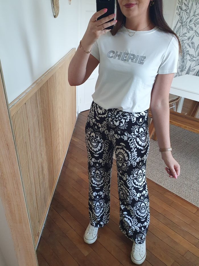 Pantalon fluide Limoges baroque noir/blanc Taille M - photo numéro 3