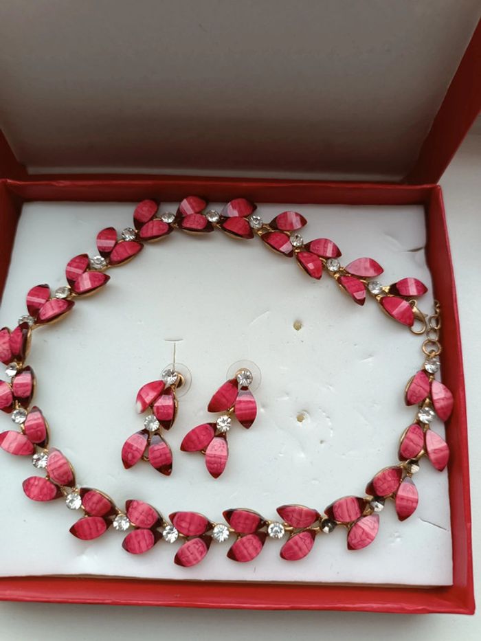 Parure boucles d oreilles et collier perles et corail - photo numéro 6