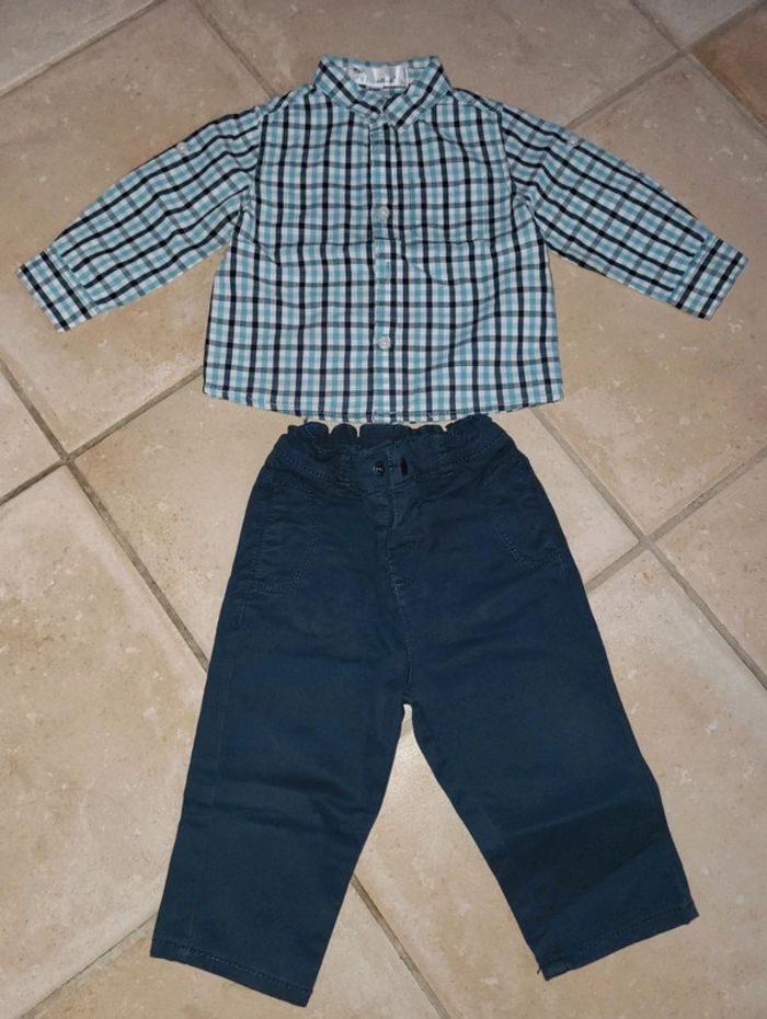 Ensemble chemise à carreaux et pantalon 12 mois