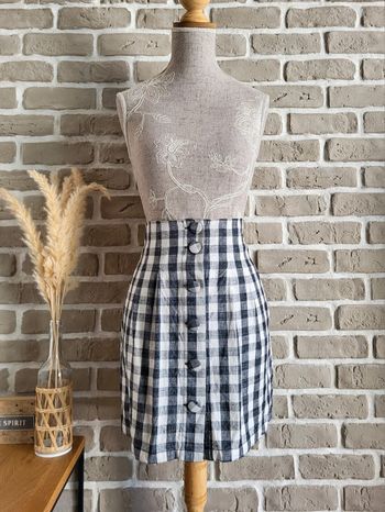 Jupe vichy noir et blanc en coton et lin La Redoute - Neuve