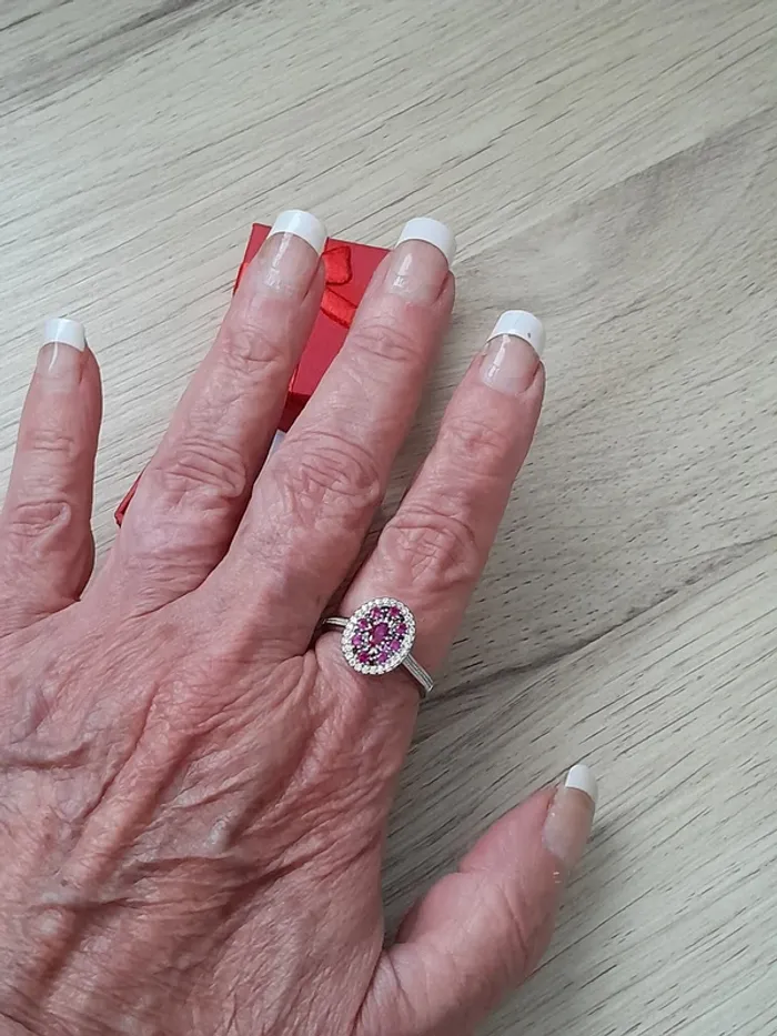 Bague avec strass roses couleur argentée, taille 60 - photo numéro 5