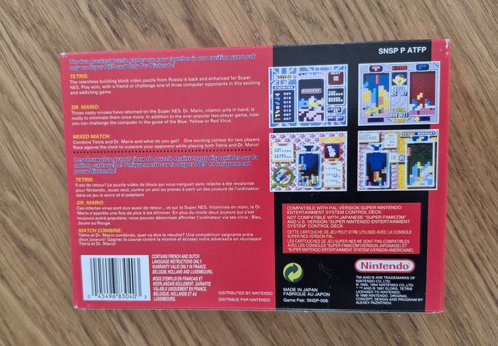 Jeu Tetris & Dr.X Mario Super nintendo Snes Super classic Complet Fah Quasi Neuf - photo numéro 4