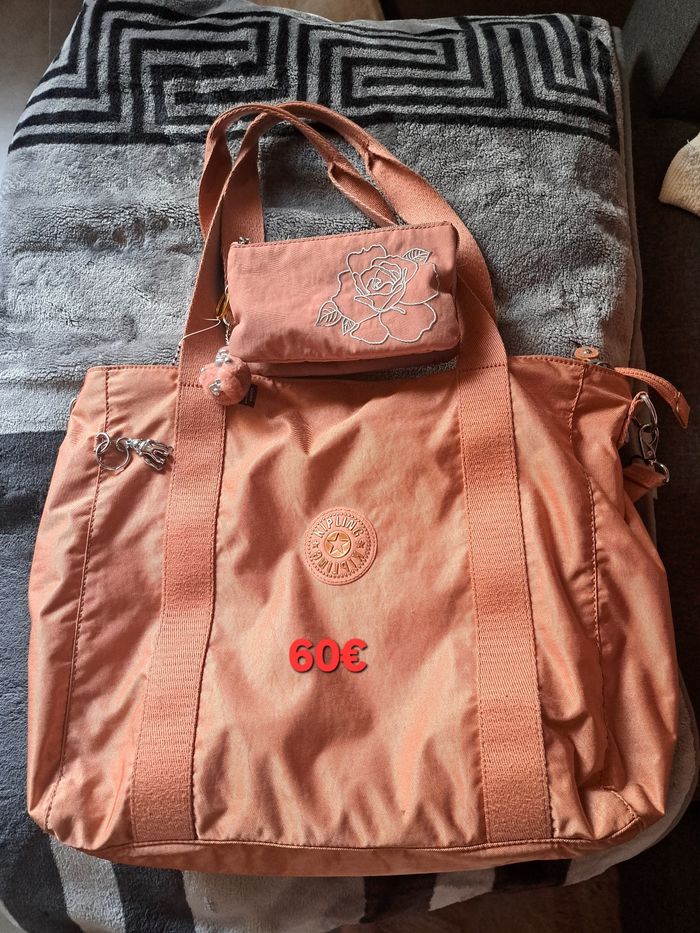 Ensemble Sac + Pochette kipling rose
