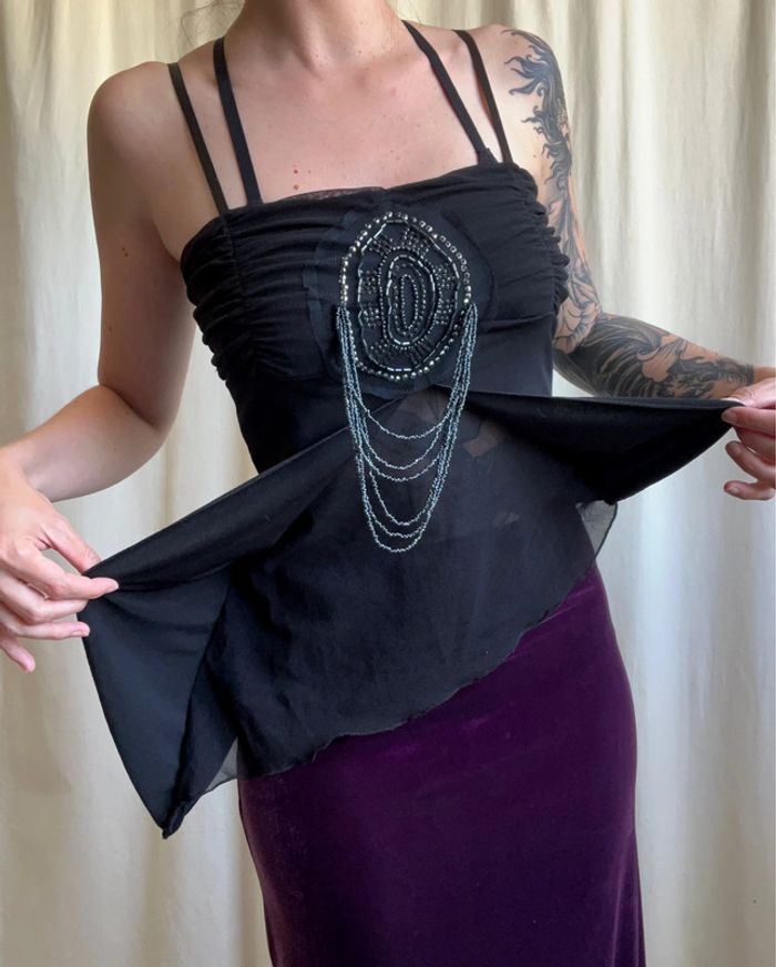 Top asymétrique plastron perles y2k coquette vintage made in France - Taille S - photo numéro 3