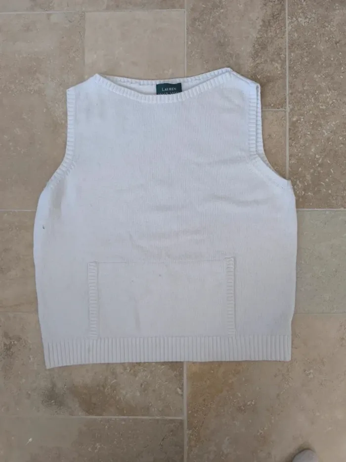 Pull sans manche femme XL blanc Lauren Ralph Lauren tâches
